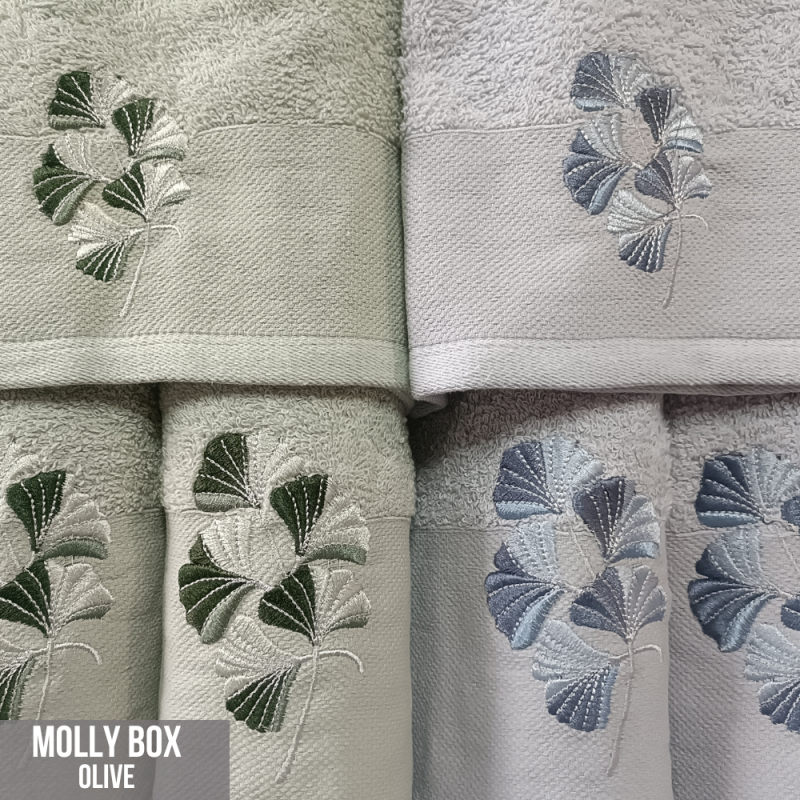 Pine Branch Green Embroidered Bath Towel